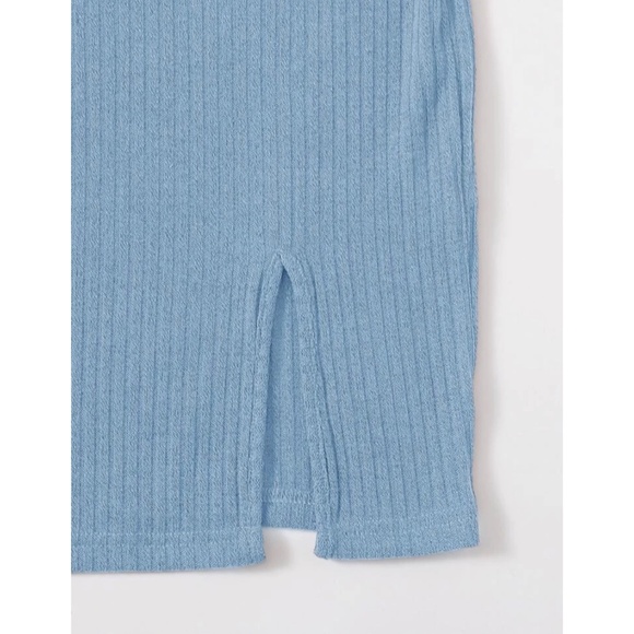 Baby blue Rib-knit Split Hem Bodycon Mini Dress (size M) - Picture 3 of 3